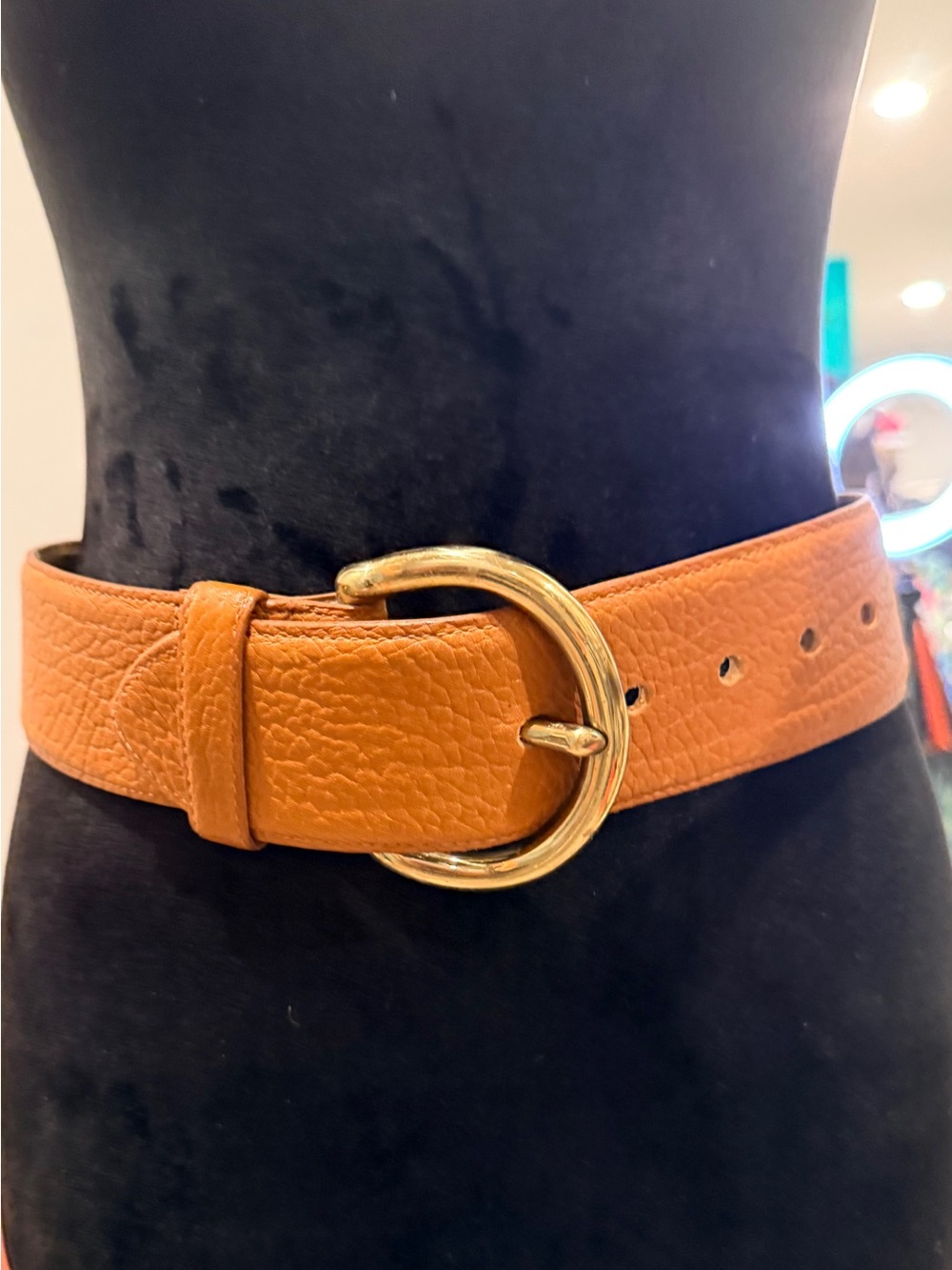 Cipriani 520 Pebbled Tan Shrunken Buffalo Leather Belt Gold Tone Buckle Small